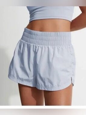 Varley Kallin Running Shorts Size Small Metallic Woven Elastic Waist Blue Active